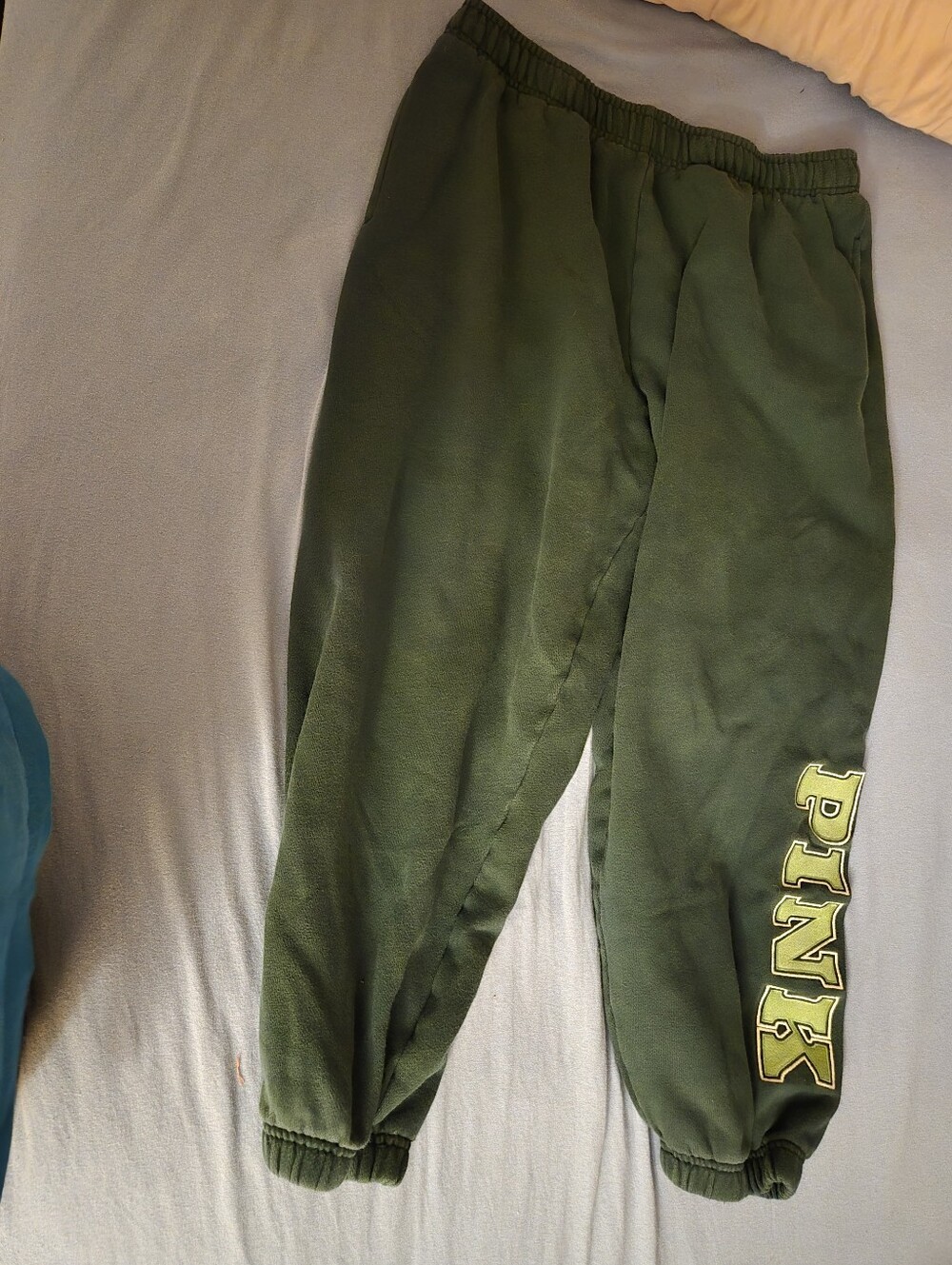 PINK Olive Green Logo Sweatpants